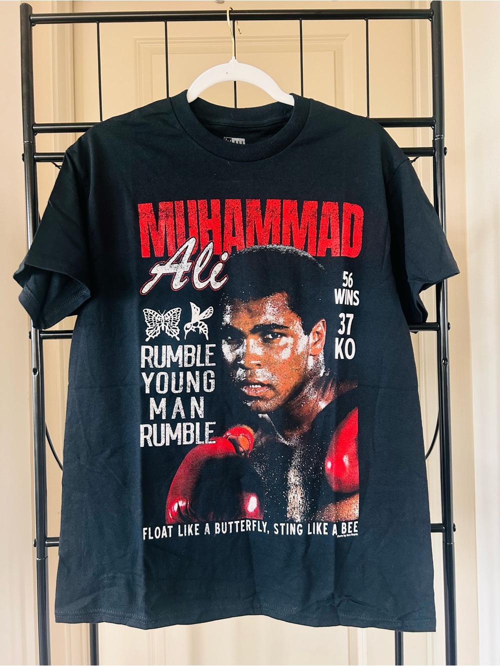 Fashion Nova Black Muhammad Ali Graphic Tee with Red and White Accents
